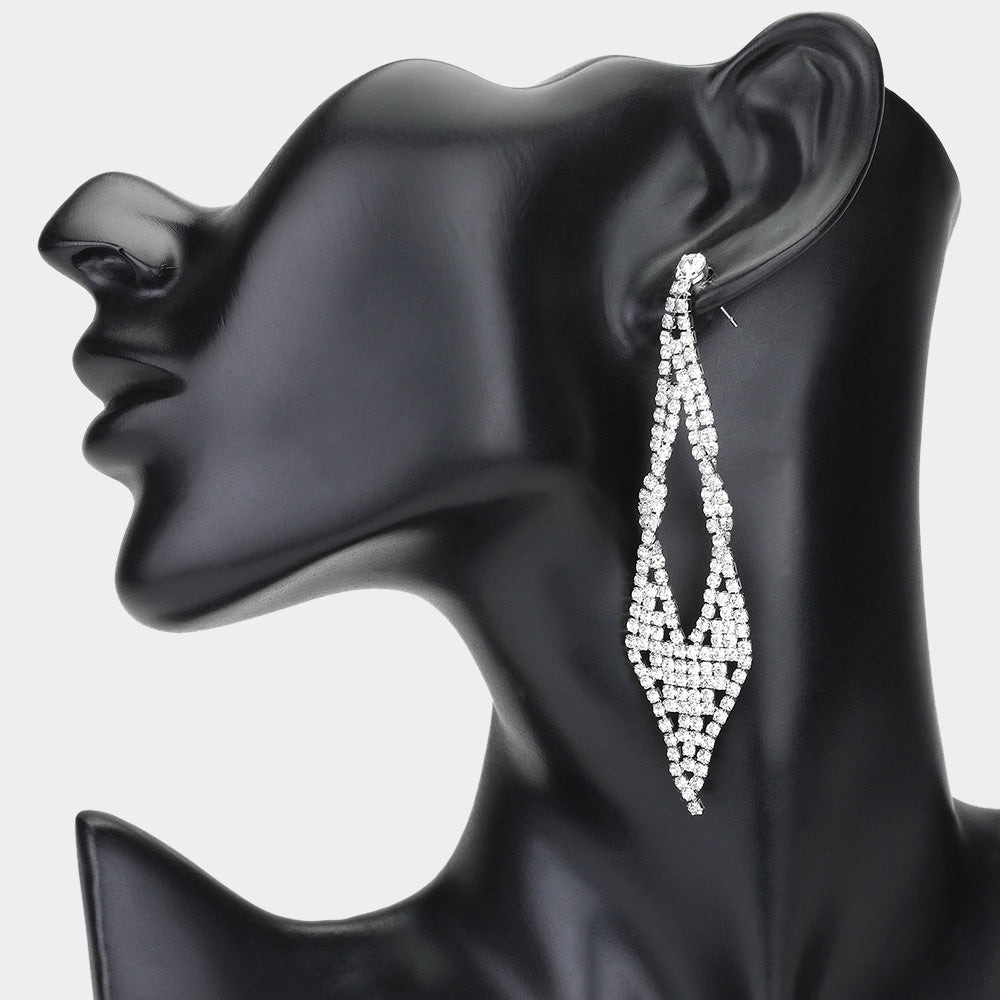 Silver Rhinestone Paved Drop Bikini Competition Earrings